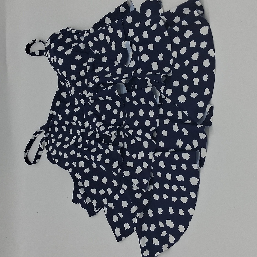 Island Escape Spotted Print Tiered Tankini Top Navy Blue 6